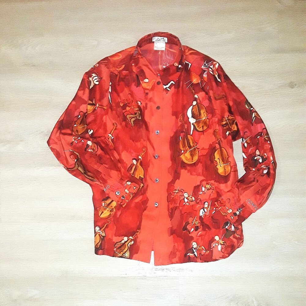 RARE Hermes "Concerto" magnificent red silk logo blouse